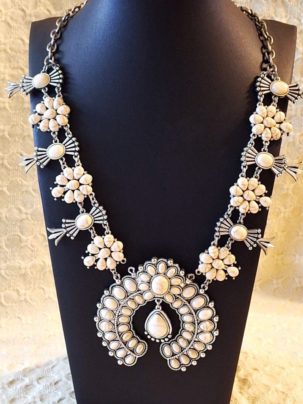 Vintage Estate Southwestern Silver-tone Squash Blossom Necklace